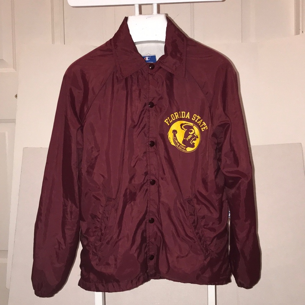 Vintage Champion Maroon Florida State Windbreaker Jacket with Yellow Logo